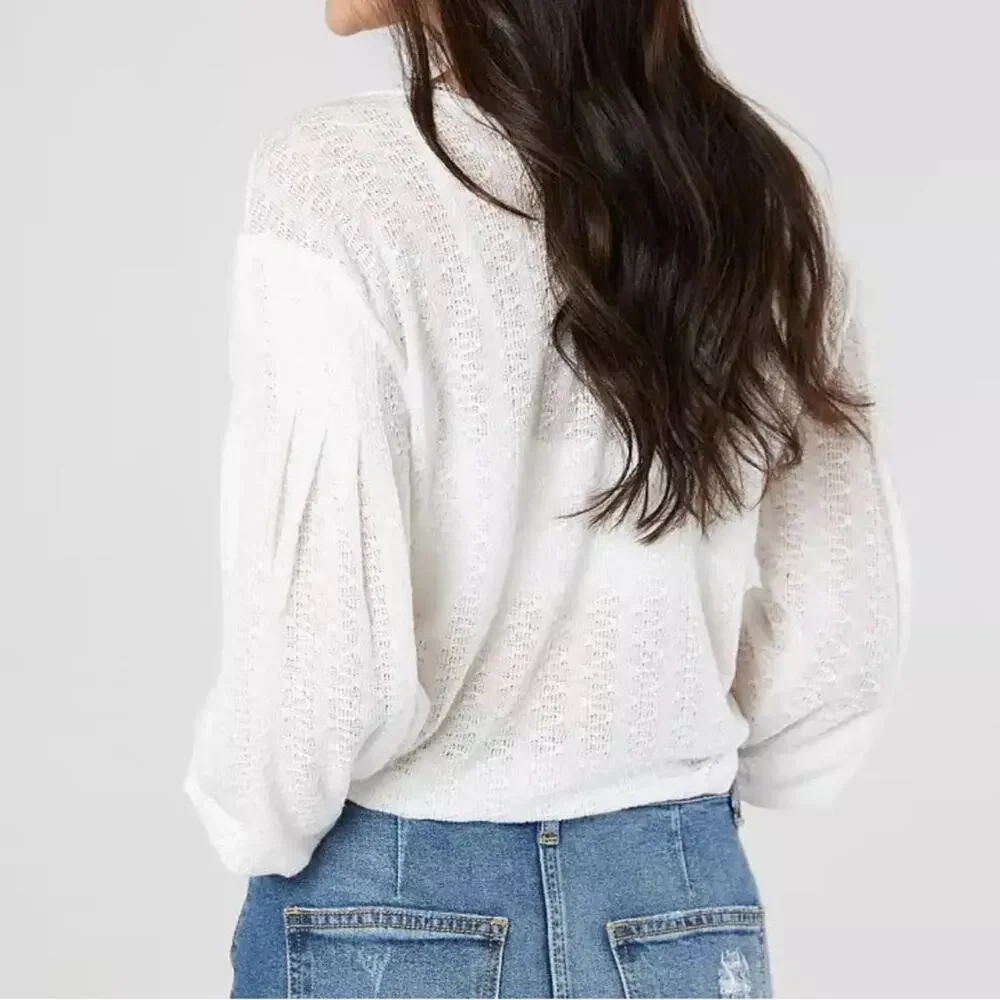Free People Dream Girl Pointelle Top White Size Medium